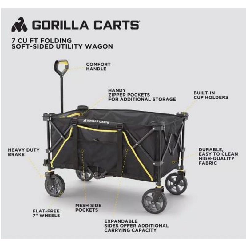 Gorilla Carts Polyester Fabric Folding Utility Wagon 150 lb. cap.