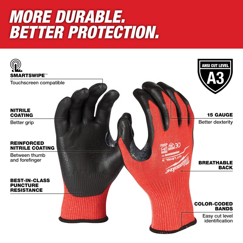 Milwaukee Cut Level 3 Cut Resistant Nitrile Dipped Gloves Red M 1 pair