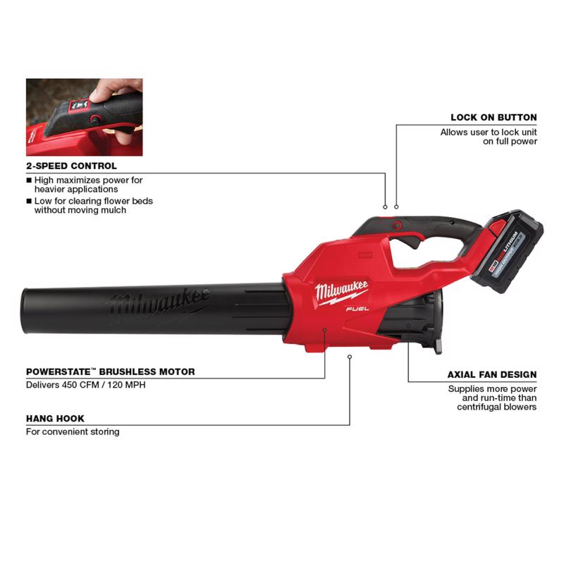 Milwaukee M18 FUEL 2724-21HD 120 mph 450 CFM 18 V Battery Handheld Blower Kit (Battery & Charger)