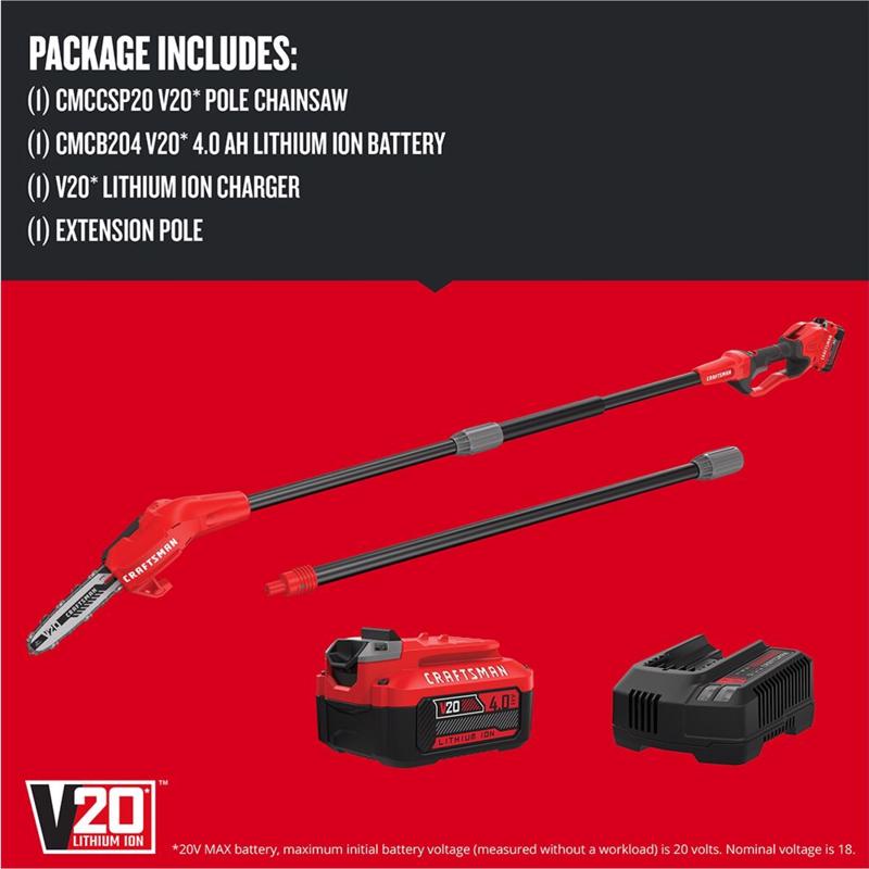 Craftsman V20 CMCCSP20M1 8 in. 20 V Battery Chainsaw/Pole Saw Combo Kit (Battery & Charger)