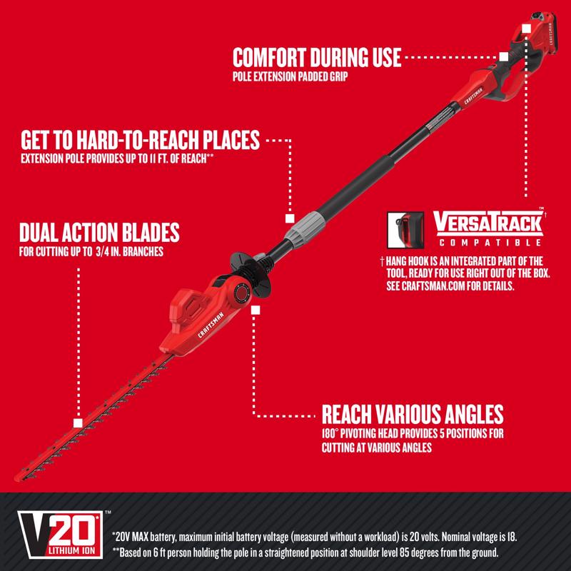 Craftsman V20 CMCPHT818D1 18 in. Battery Pole Hedge Trimmer Kit (Battery & Charger)