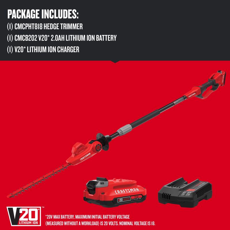 Craftsman V20 CMCPHT818D1 18 in. Battery Pole Hedge Trimmer Kit (Battery & Charger)