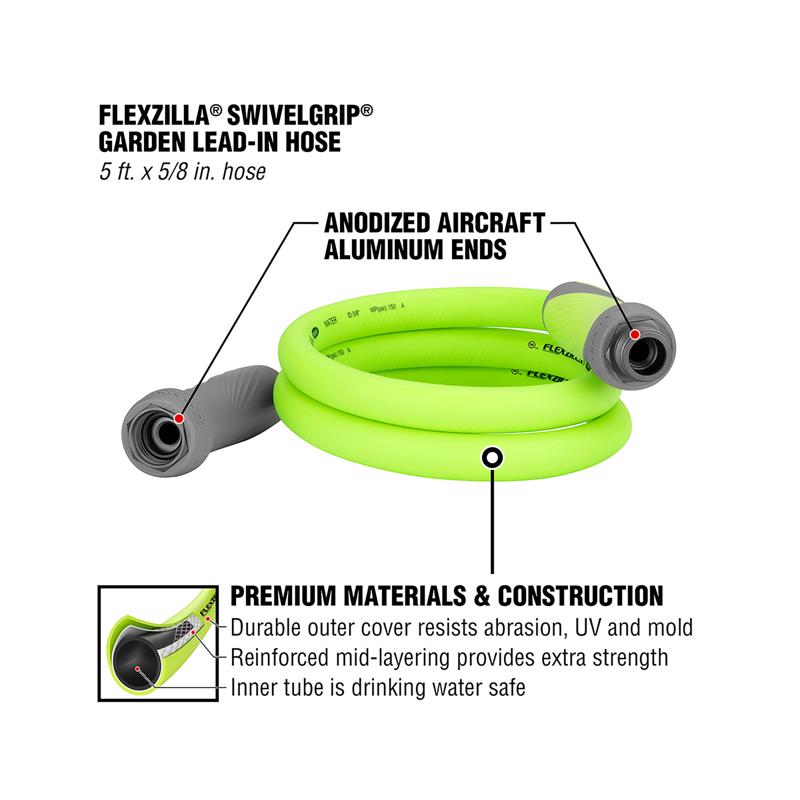 Flexzilla SwivelGrip 5/8 in. D X 5 ft. L Heavy Duty Premium Grade Garden Hose