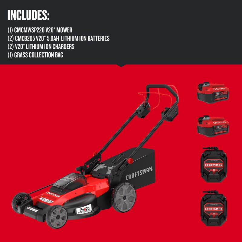 Craftsman V20 2x20V CMCMWSP220P2 13 in. Battery Self-Propelled Lawn Mower Kit (Battery & Charger)