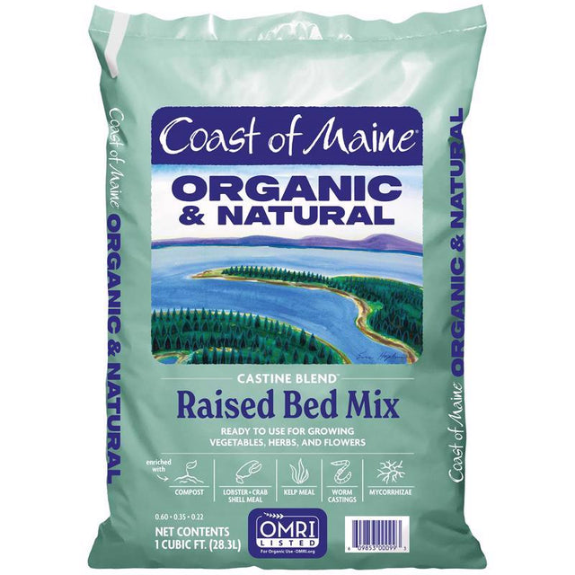 Coast of Maine Organic & Natural Castine Blend Soil - Nutrient-Rich Garden Soil w/Mycorrhizae, Biochar - Enhanced Drainage & Aeration - for Raised Bed Gardening & Container Gardening (1 cu ft)