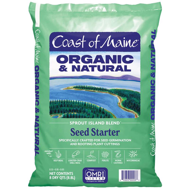Coast of Maine Organic & Natural Sprout Island Blend Seed Starter - Seed Germination & Root Plant Cuttings w/ Composted Manure, Mycorrhizae, Worm Castings & Kelp - Enhanced Drainage (16 Qt)