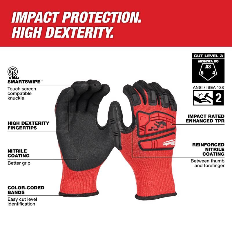 Milwaukee Smartswipe Men's Outdoor Dipped Gloves Black/Red L 1 each