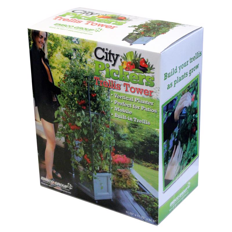 City Pickers 44 in. H X 10.75 in. W X 10.75 in. D Resin Trellis Tower Garden Bed Charcoal