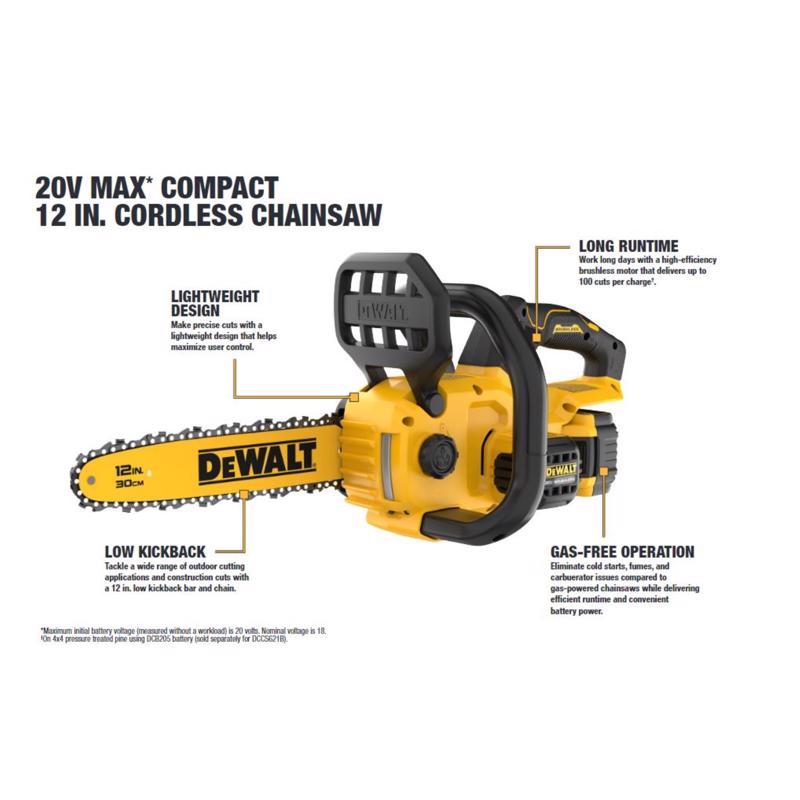 DeWalt DCCS621B 12 in. 20 V Battery Chainsaw Tool Only