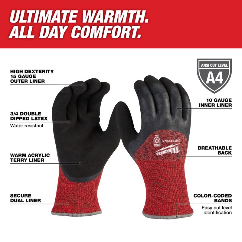 Milwaukee Men's Outdoor Dipped Gloves Black/Red L 1 pair