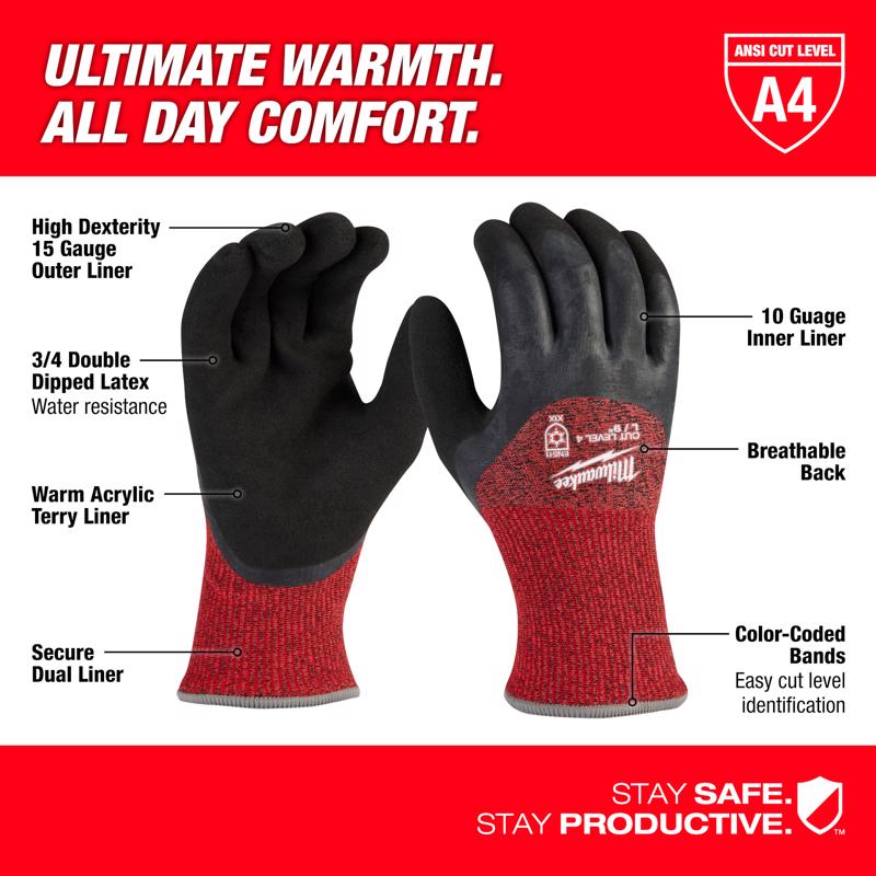 Milwaukee Men's Outdoor Dipped Gloves Black/Red XL 1 pair