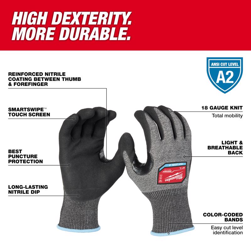 Milwaukee Men's Dipped Gloves Black/Gray XL 1 pair