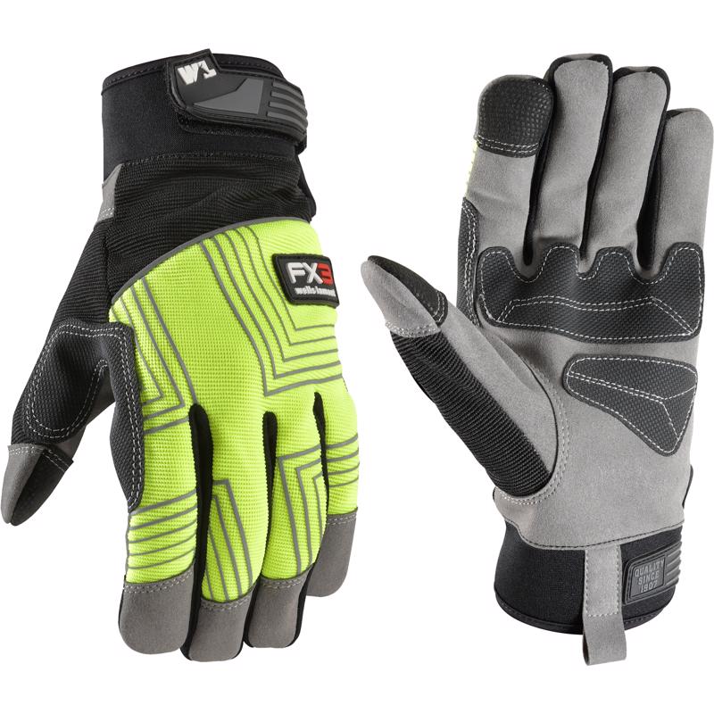 Wells Lamont FX3 Men's Indoor/Outdoor Hi-Viz Work Gloves Black/Yellow XL 1 pair