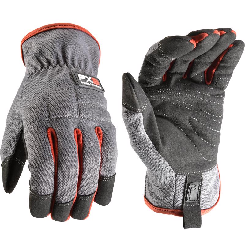 Wells Lamont FX3 Men's Indoor/Outdoor Work Gloves Gray/Red XL 1 pair