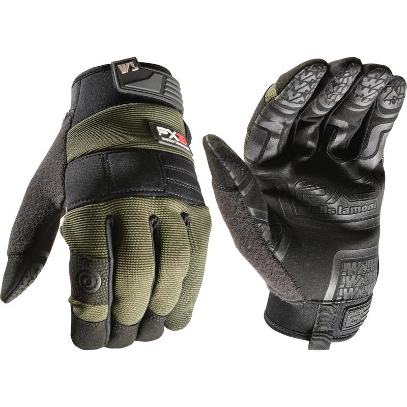 Wells Lamont FX3 Men's Indoor/Outdoor Work Gloves Black/Gray/Green XL 1 pair