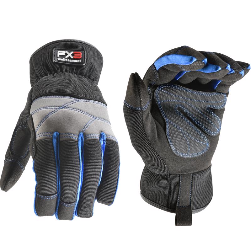 Wells Lamont FX3 Men's Indoor/Outdoor Work Gloves Black/Blue XL 1 pair