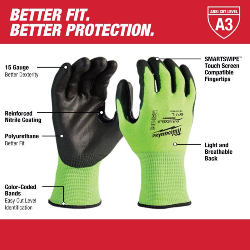 Milwaukee Smartswipe Dipped Gloves High-Vis Green L 1 pair