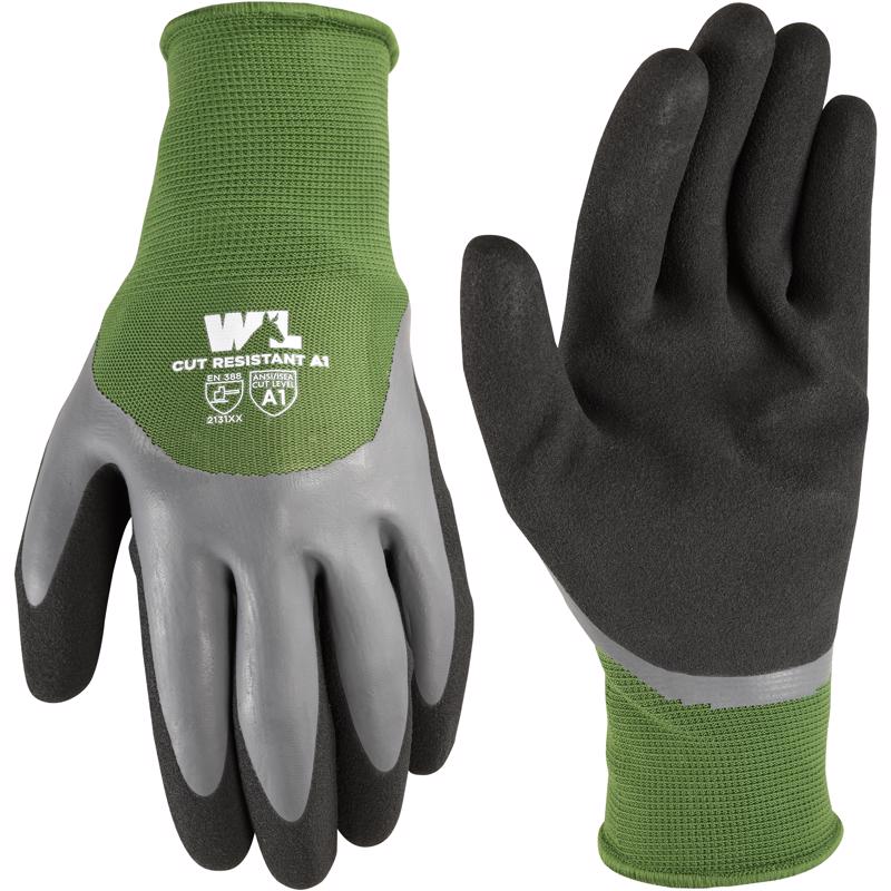 Wells Lamont Men's Indoor/Outdoor Latex Coated Grip Gloves Gray/Green M 1 pair