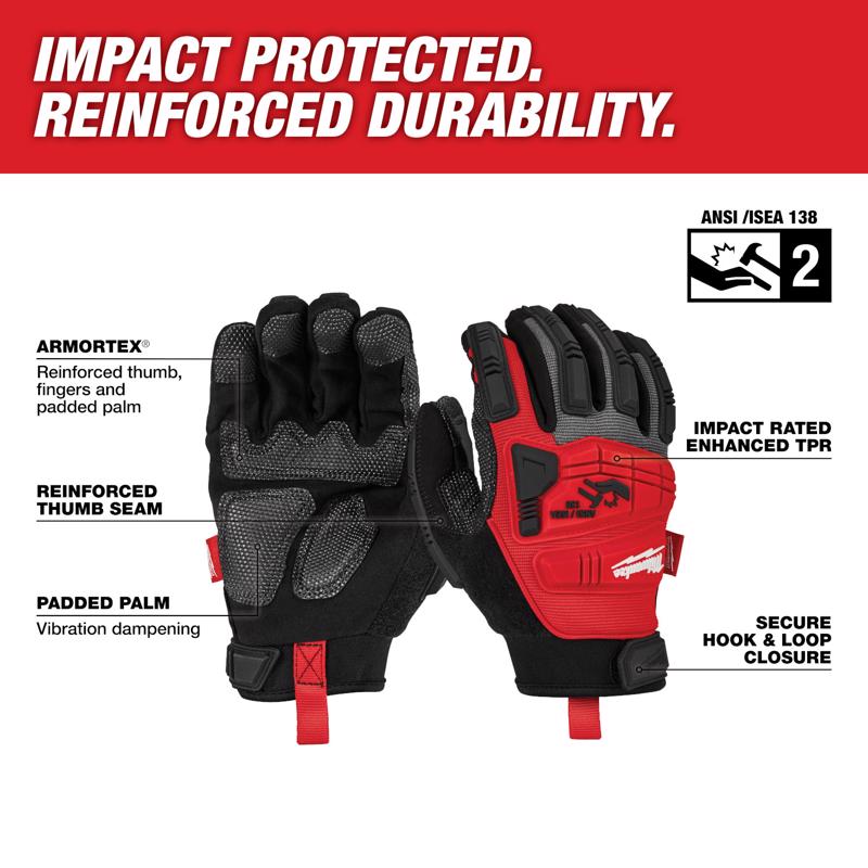 Milwaukee Demolition Outdoor Impact Gloves Black/Red XL 1 pair