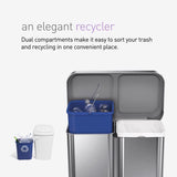Simplehuman 58 L Metallic Silver Plastic/Stainless Steel Dual Compartment Trash Can