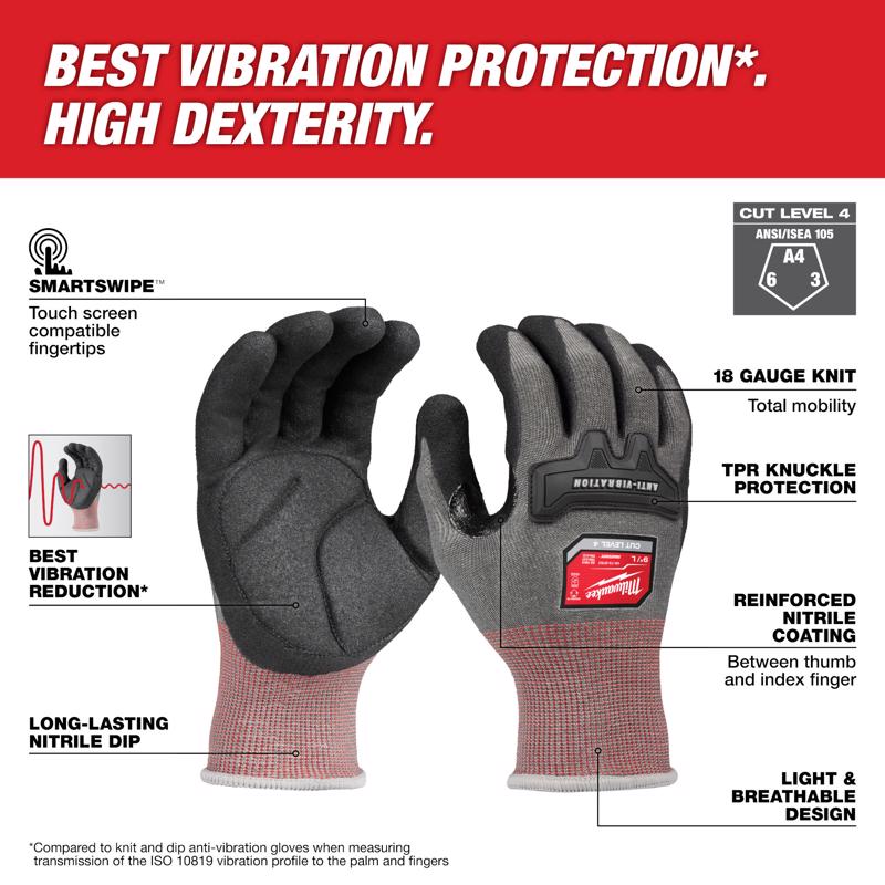 Milwaukee Smartswipe Men's Glove Anti-Vibration Gloves Black/Red L 1 pk