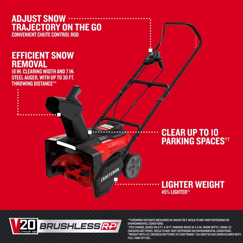 Craftsman V20 CM32AB2B1CB93 18 in. Single stage 20 V Battery Snow Thrower Kit (Battery & Charger)