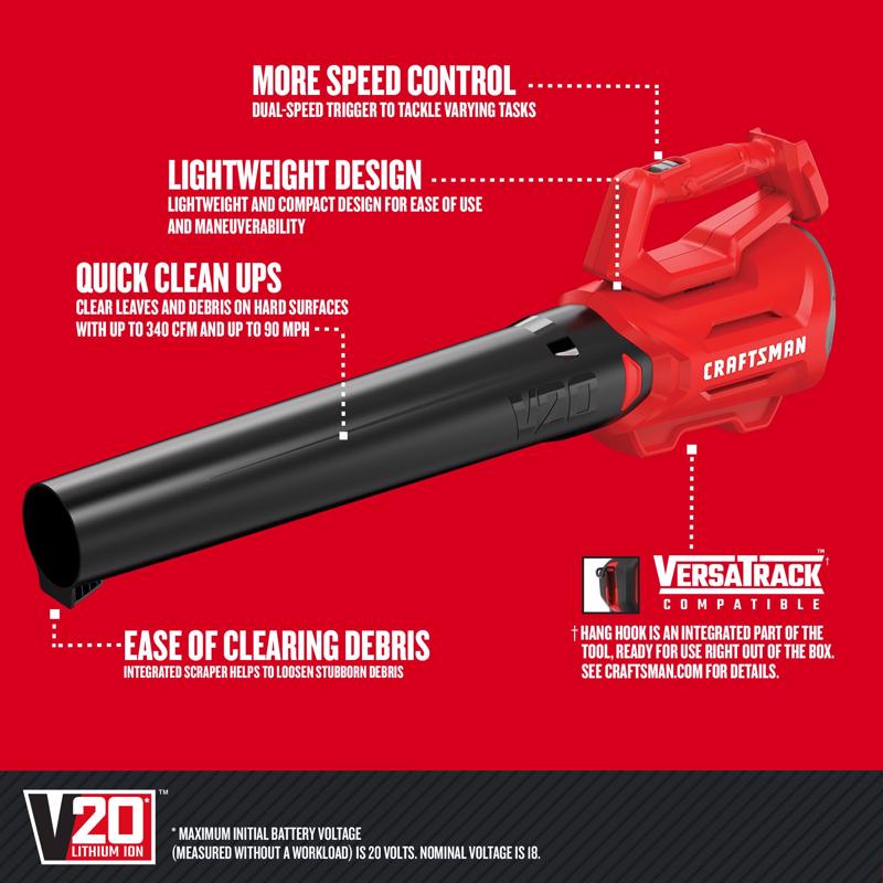 Craftsman CMCL700B 90 mph 340 CFM 20 V Battery Handheld Leaf Blower Tool Only