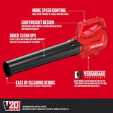 Craftsman CMCL700B 90 mph 340 CFM 20 V Battery Handheld Leaf Blower Tool Only