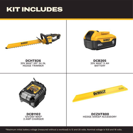 DeWalt XR DCHT826P1 24 in. 20 V Battery Hedge Trimmer Kit (Battery & Charger)