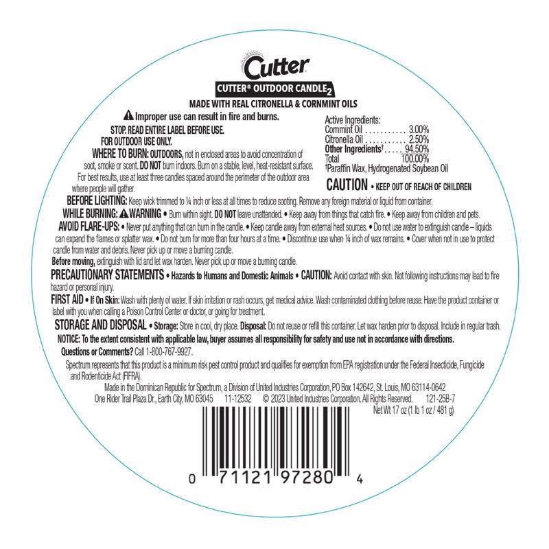 Cutter Outdoor Citronella Bucket Candle Candle For Mosquitoes 17 oz
