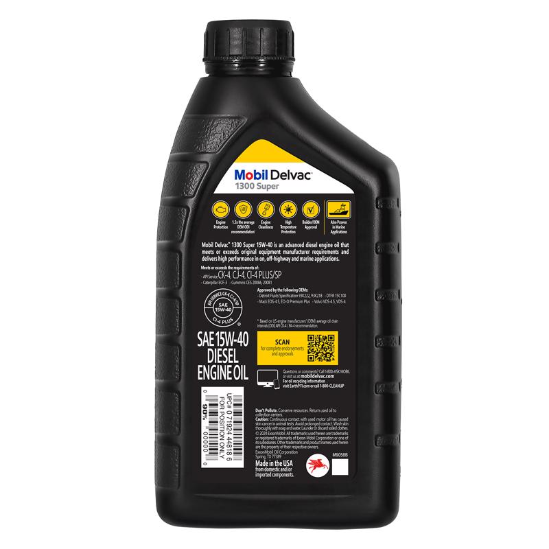 Mobil Delvac 1300 Super 15W-40 Diesel Semi-Synthetic Engine Oil 1 qt
