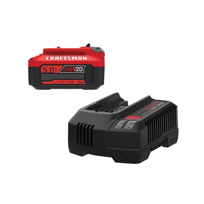V20 5.0AH Lithium Ion Battery and Charger Kit with CRAFTSMAN V20 Cordless Axial Leaf Blower