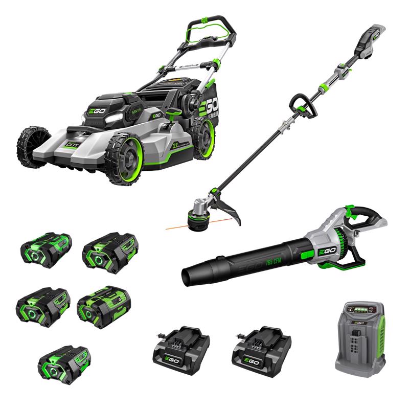 EGO Power+ 21 in. Self-Propelled  Mower Kit  & String Trimmer & Leaf Blower w/ 6 Batteries & Charger