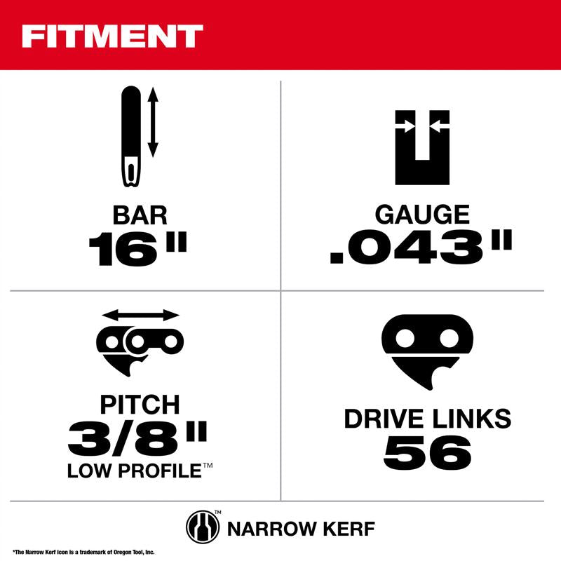 Milwaukee 16 in. Bar and Chain Combo 56 links
