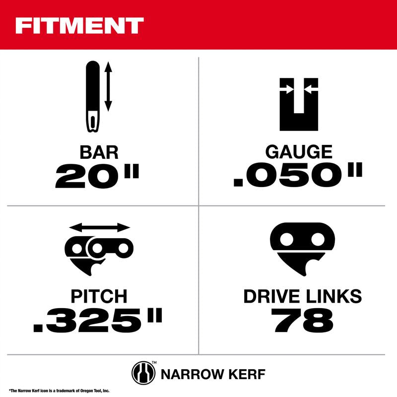 Milwaukee 20 in. Bar and Chain Combo 78 links