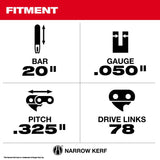 Milwaukee 20 in. Bar and Chain Combo 78 links