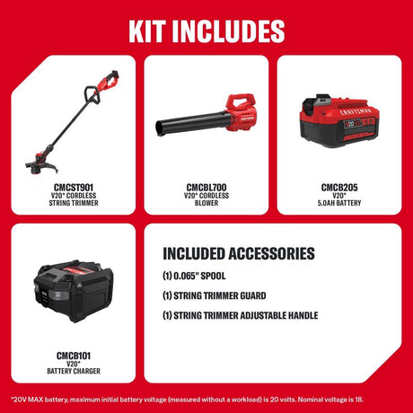 CRAFTSMAN V20 13 in. 20 V Battery Blower/Trimmer Kit (Battery & Charger)