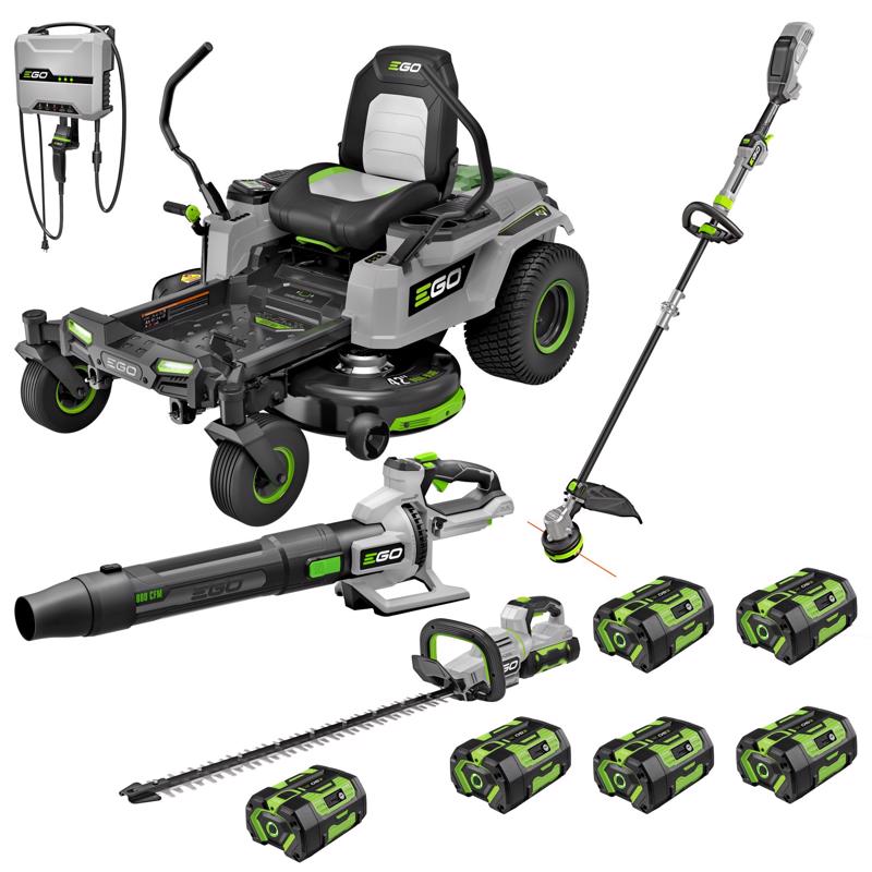 EGO Power+ 42"Turn Mower,(6) 6.0Ah Batteries,16"String Trimmer, 880CFM Leaf Blower,26" Hedge Trimmer