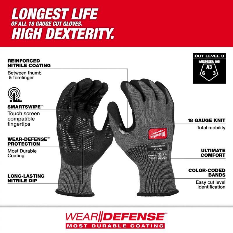 Milwaukee Wear Defense Protection Cut Level 3 Work Gloves Black XL 1 pair