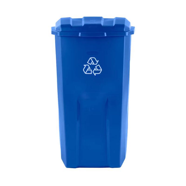 Rubbermaid 45 gal Blue Resin Wheeled Recycling Trash Can Lid Included
