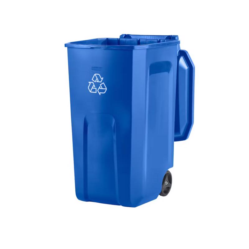 Rubbermaid 45 gal Blue Resin Wheeled Recycling Trash Can Lid Included
