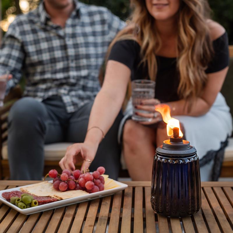TIKI Blue Glass 66 in. Outdoor Torch 1 pc