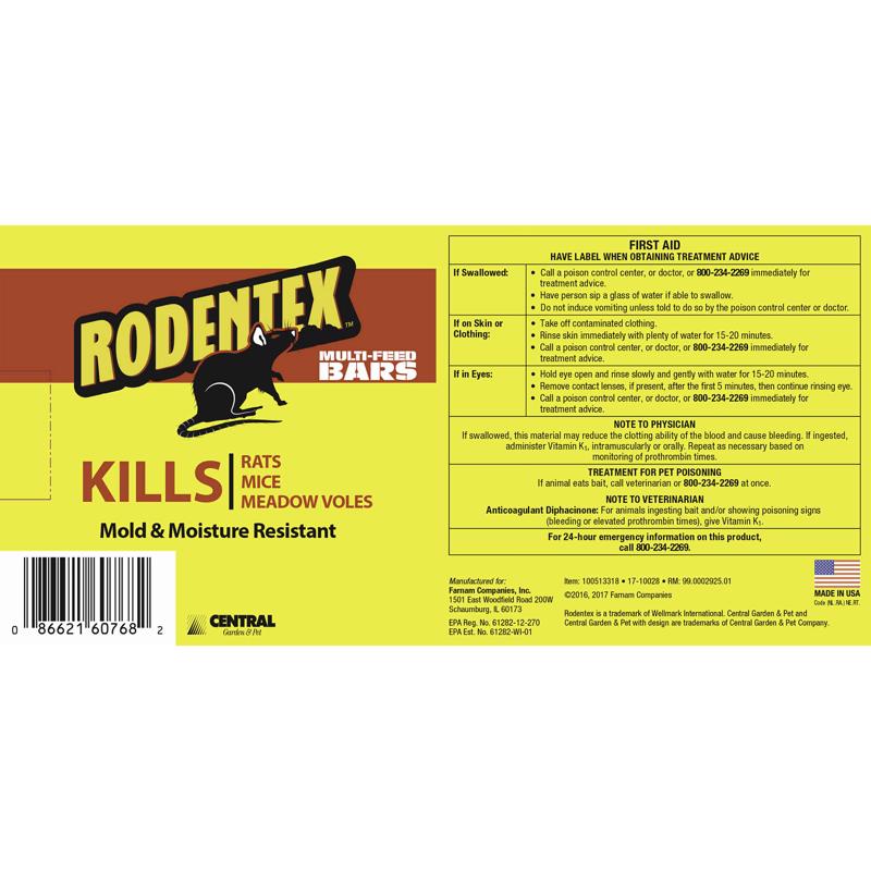 Rodentex Toxic Rodenticide Bait Bar For Mice and Rats 4 lb 1 pk
