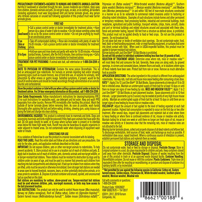 Farnam Just One Bite EX Toxic Rodenticide Bait Blocks For Mice and Rats 4 lb