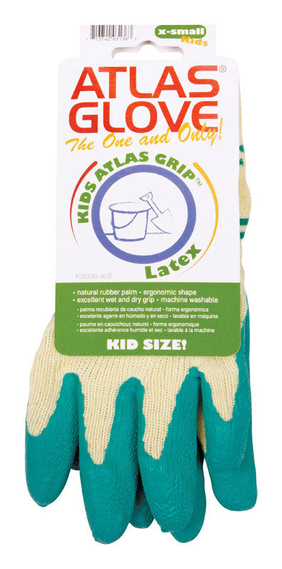 Atlas Kid Tuff Unisex Indoor and Outdoor Gardening Gloves Green/Yellow XS 1 pair