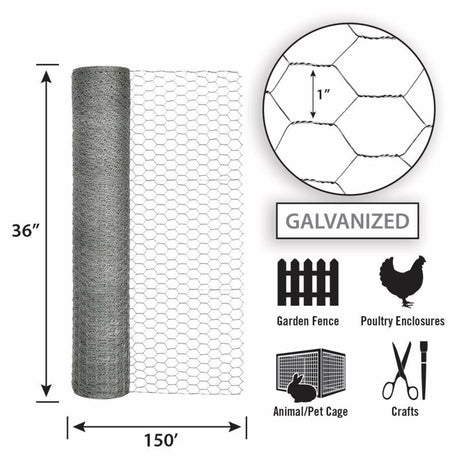 Garden Craft 36 in. H X 150 ft. L Galvanized Steel Poultry Netting 1 in.