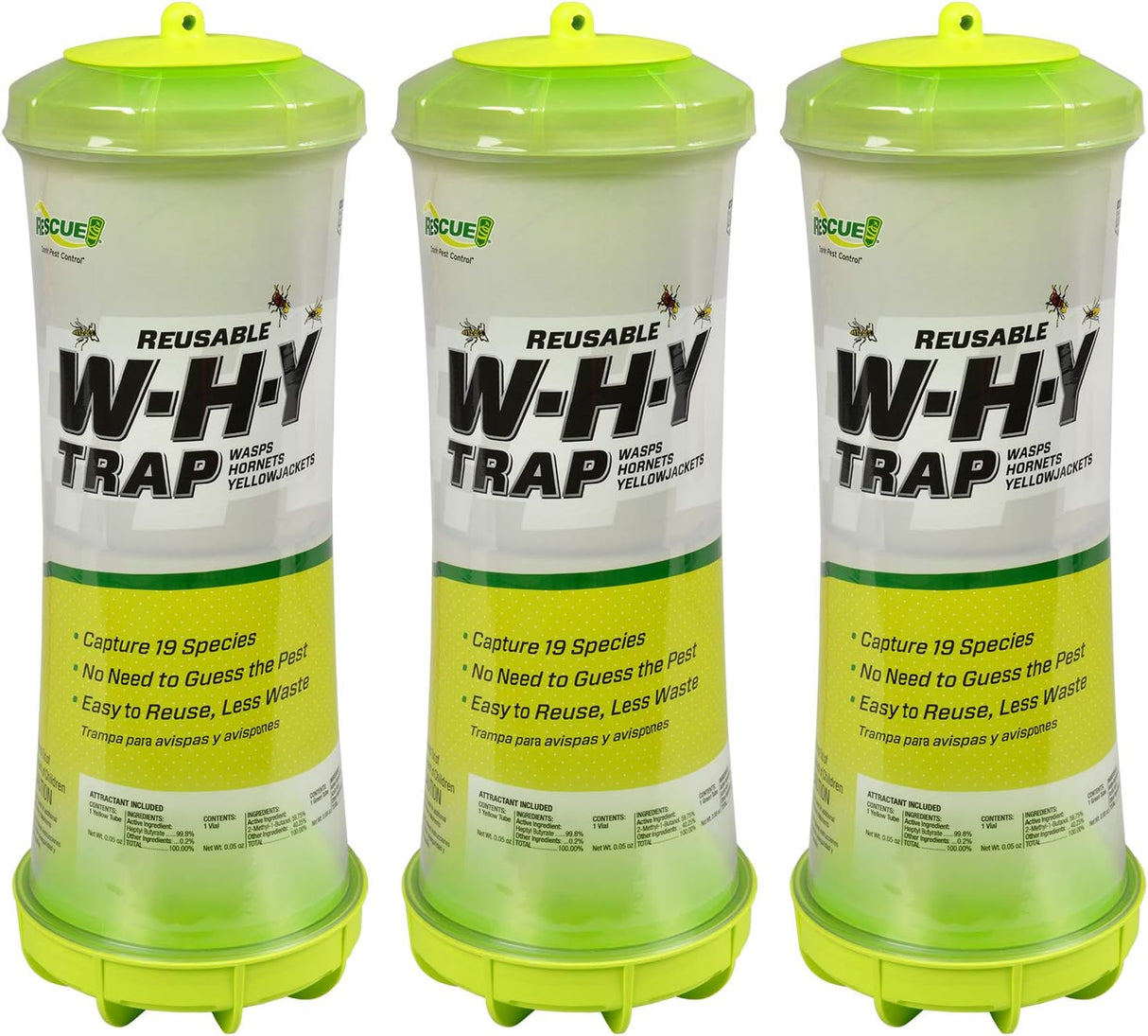 RESCUE! WHY Trap for Wasps, Hornets, & Yellowjackets – Hanging Outdoor Trap - 3 Traps