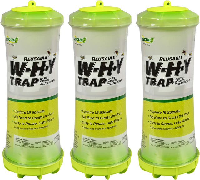 RESCUE! WHY Trap for Wasps, Hornets, & Yellowjackets – Hanging Outdoor Trap - 3 Traps