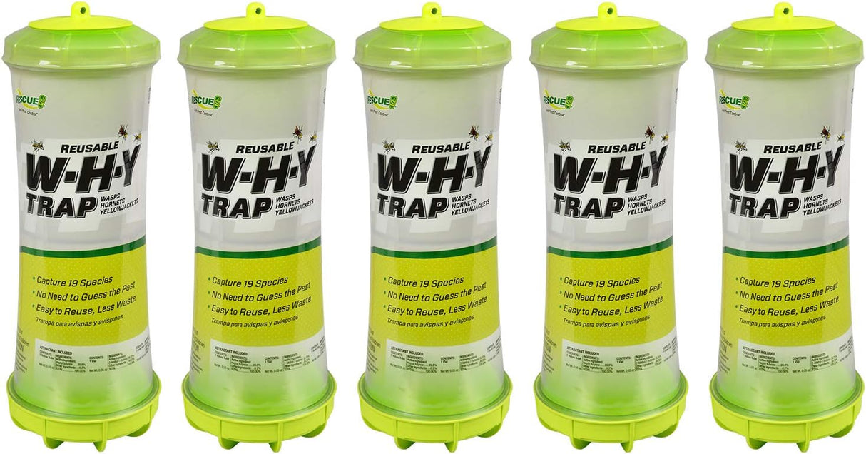 RESCUE! WHY Trap for Wasps, Hornets, & Yellowjackets – Hanging Outdoor Trap - 5 Traps