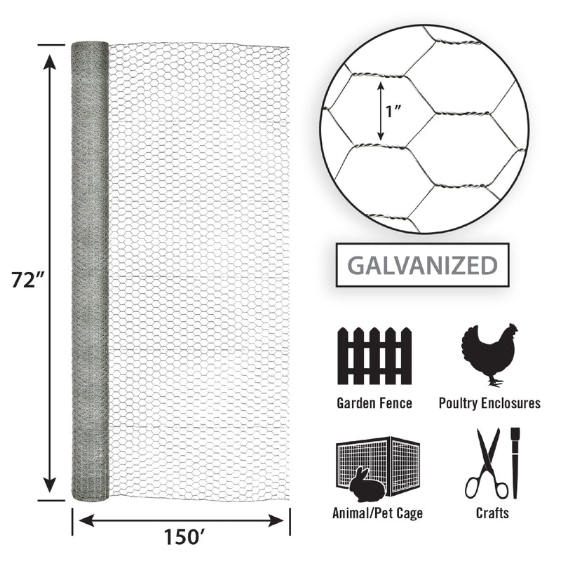 Garden Craft 72 in. H X 150 ft. L Galvanized Steel Poultry Netting 1 in.